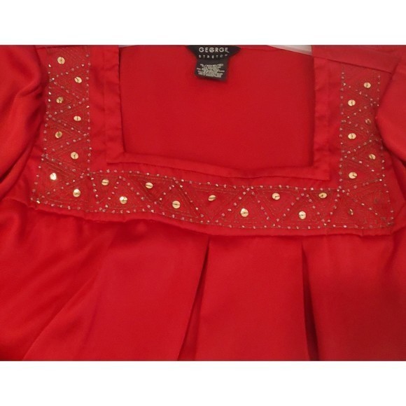 George Red Satin Embellished‎ Blouse Sz XL - Picture 5 of 6
